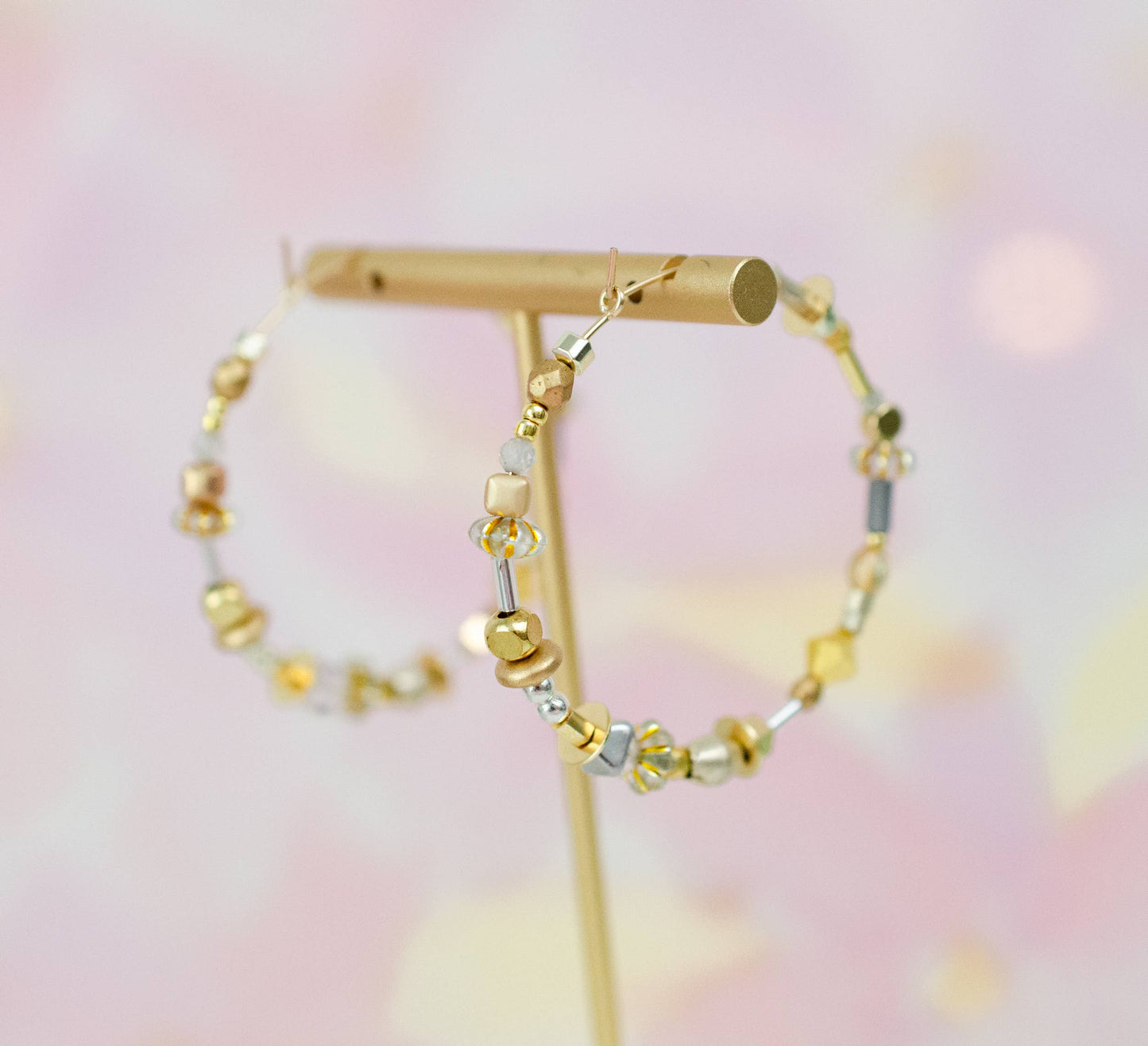 Gold and Silver Large beaded Hoops