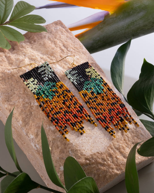 Beaded Handwoven Jaguar Fringe Earrings