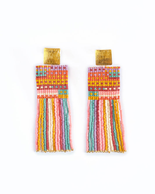 Beaded Striped Knit Fringe Earrings | Warmed Earth