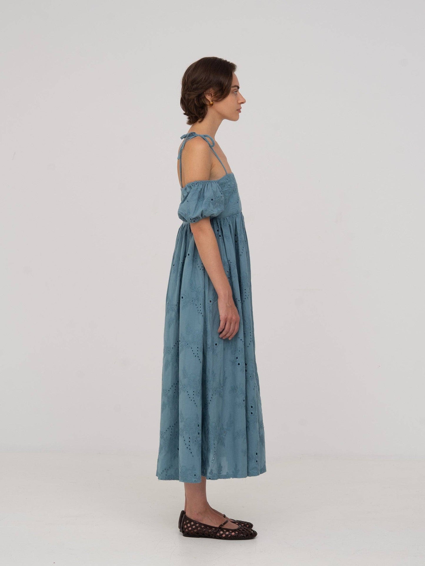 Vera Embroidered Blue Maxi Dress