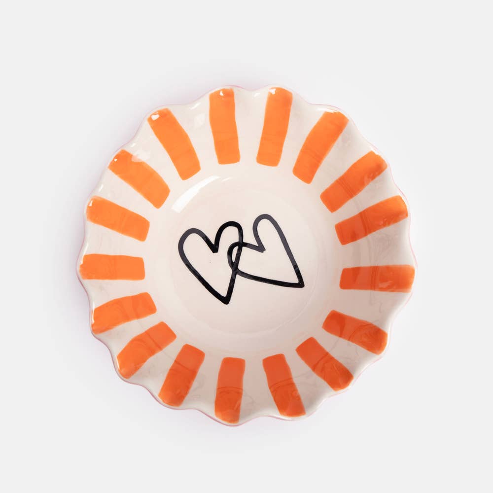 Stripe Heart Frilly Bowl | Coral