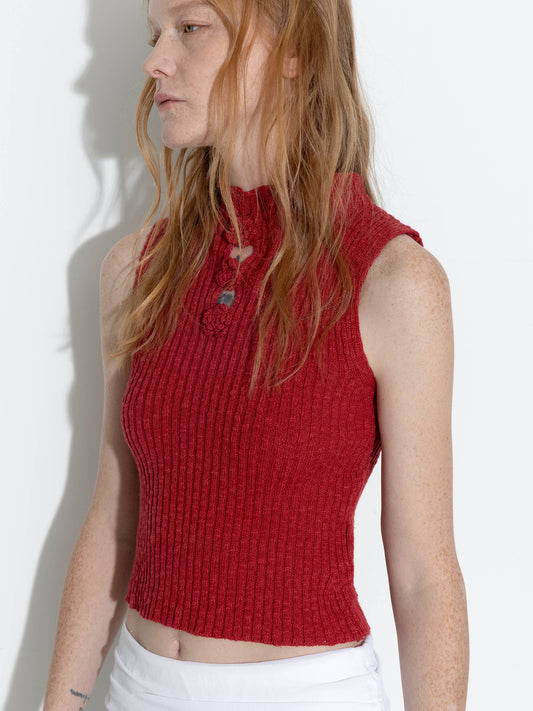 Flower Sleeveless Knit Top