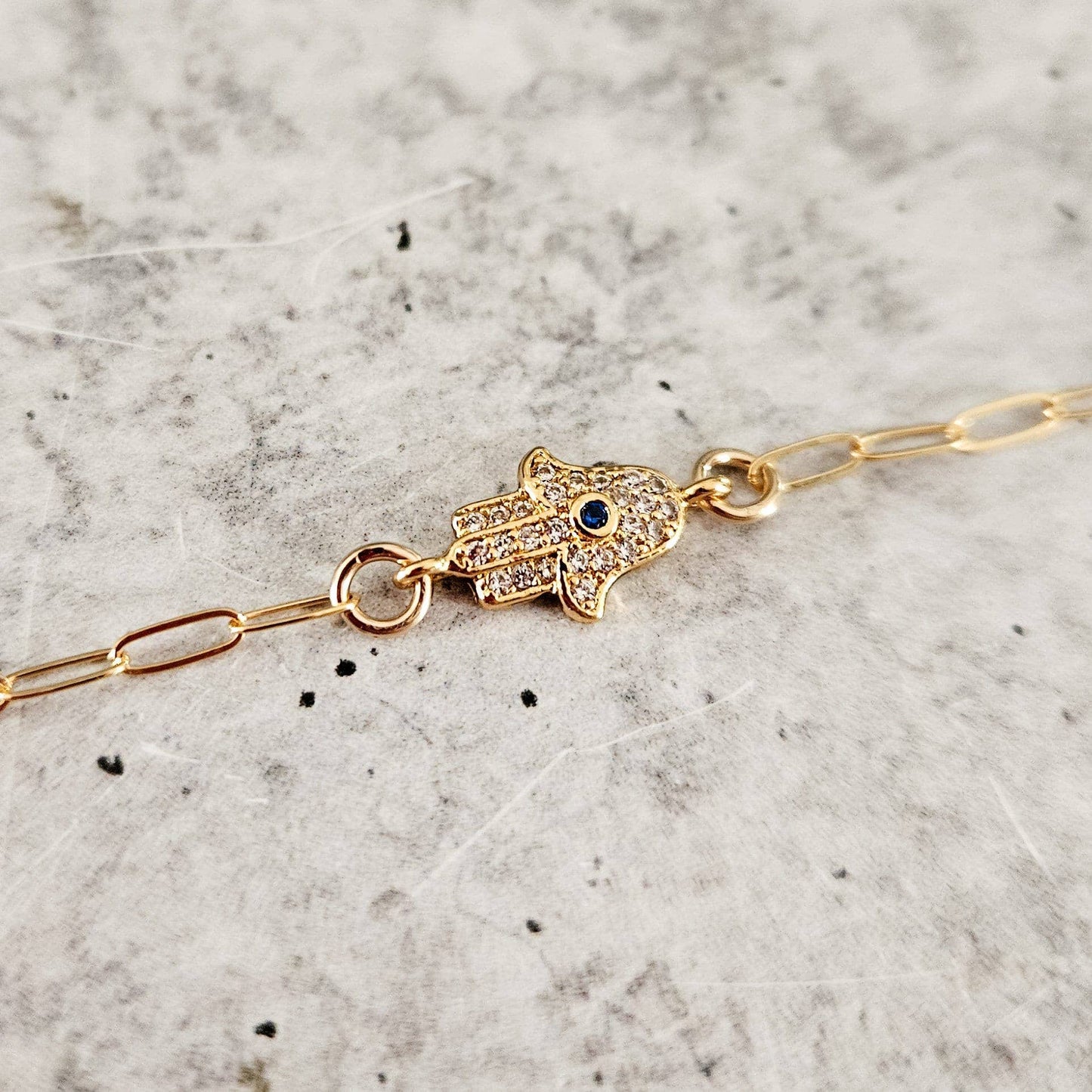 Dainty Hamsa Evil Eye Bracelet | Gold + Crystal