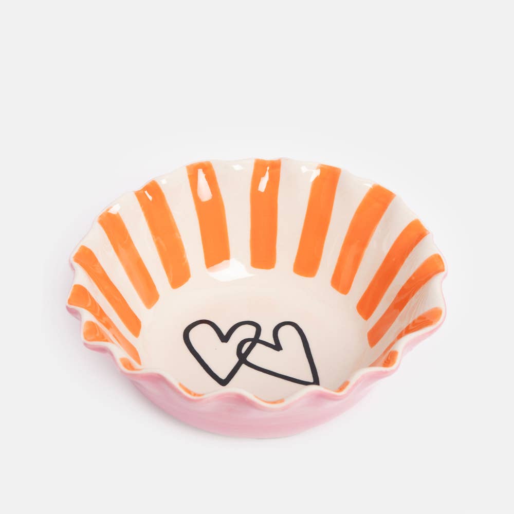 Stripe Heart Frilly Bowl | Coral