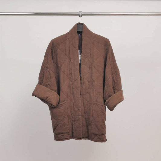 Quilted Jacket with Kimono Collar | Brown