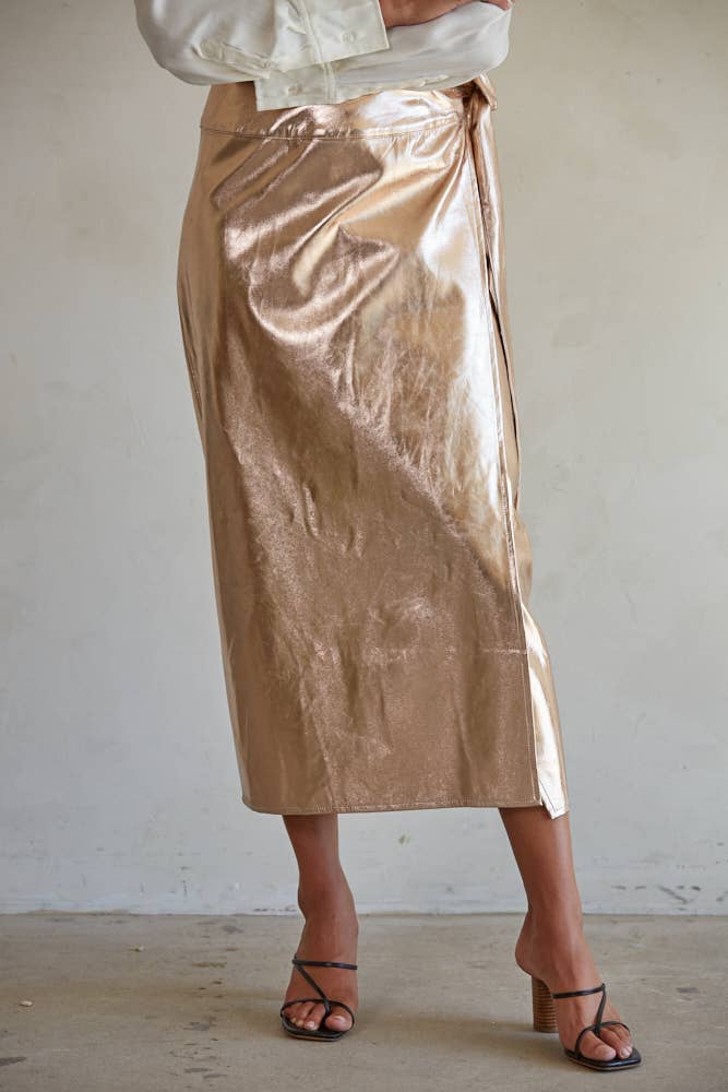 Wrap Midi Skirt | Rose Gold