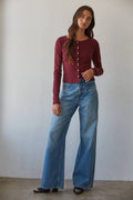 Cotton Pointelle Cardigan | Burgundy