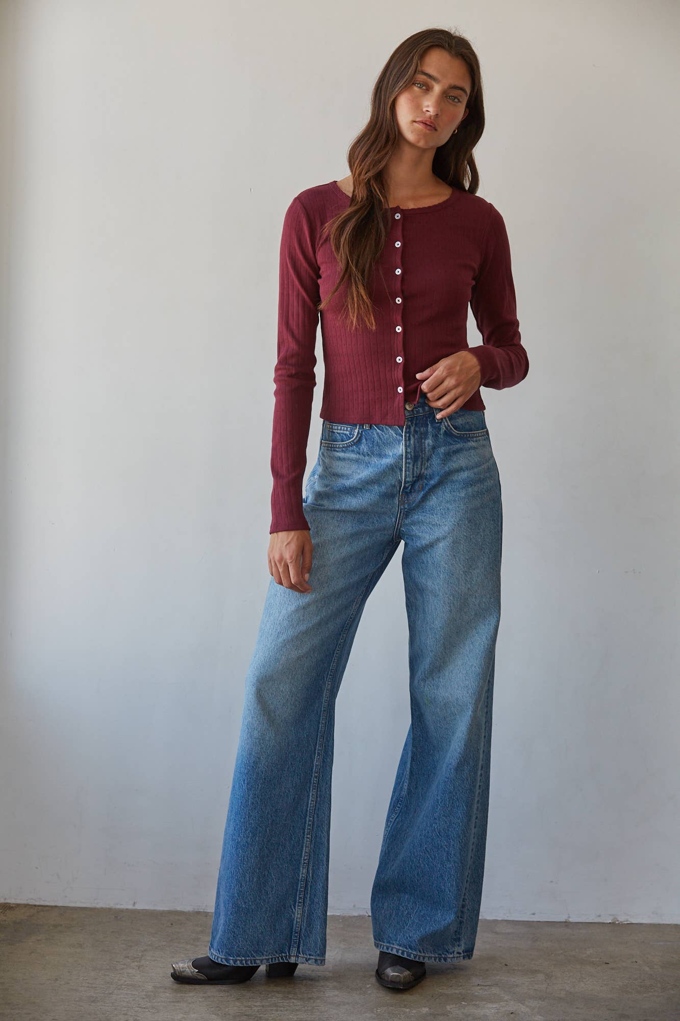 Cotton Pointelle Cardigan | Burgundy