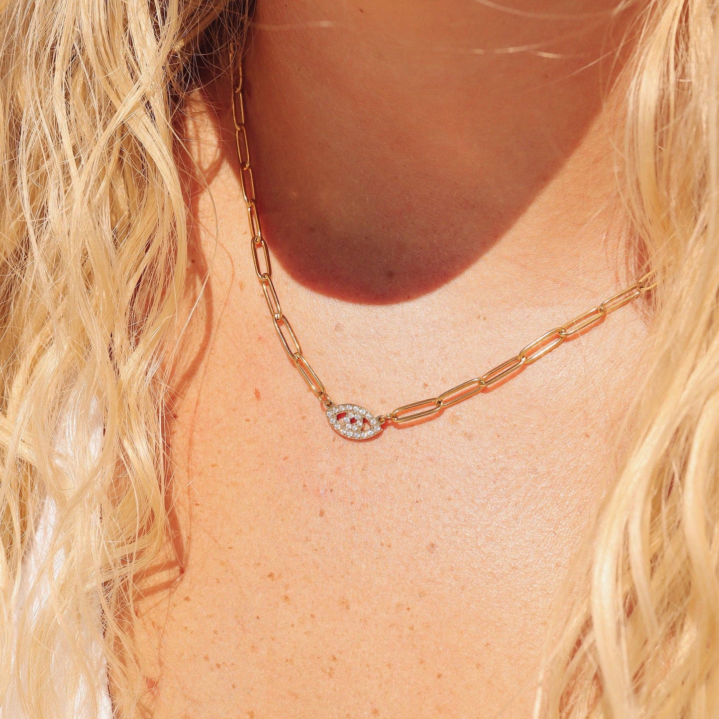 Evil Eye Paperclip Necklace | more colours avail