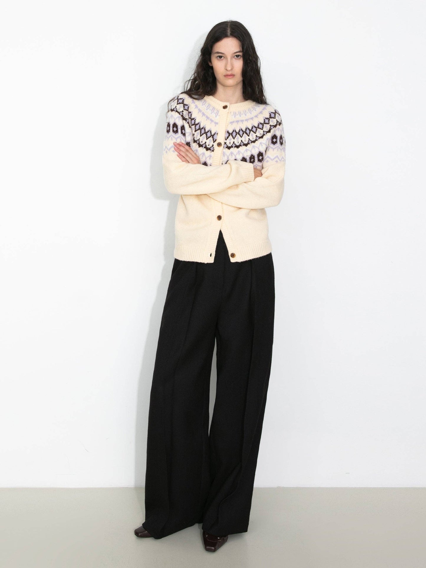 Fair Isle Knit Cardigan | 100% Wool