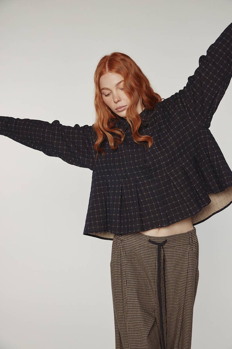 Cotton Pleated Blouse | Black