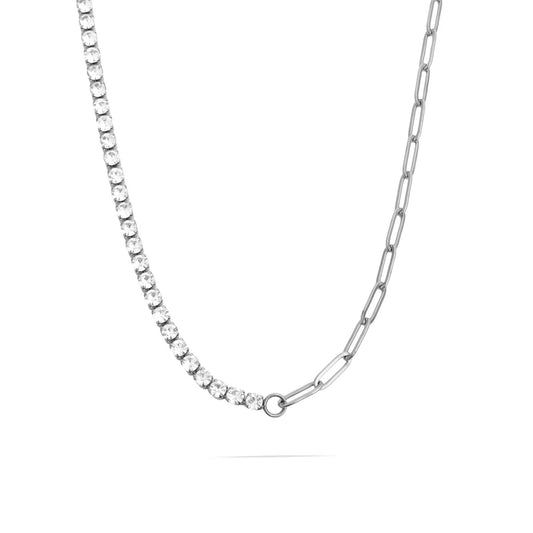 Tennis Chain Split Necklace | Silver