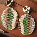 Beaded Handwoven Oval Drop Earrings | Olive