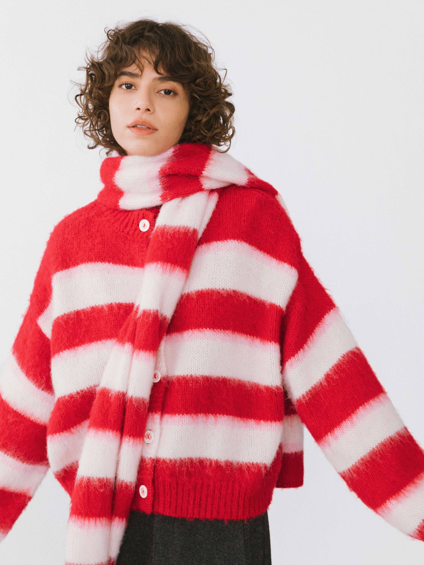 Stripe Wool Knit Cardigan/Scarf Set | Various Colours