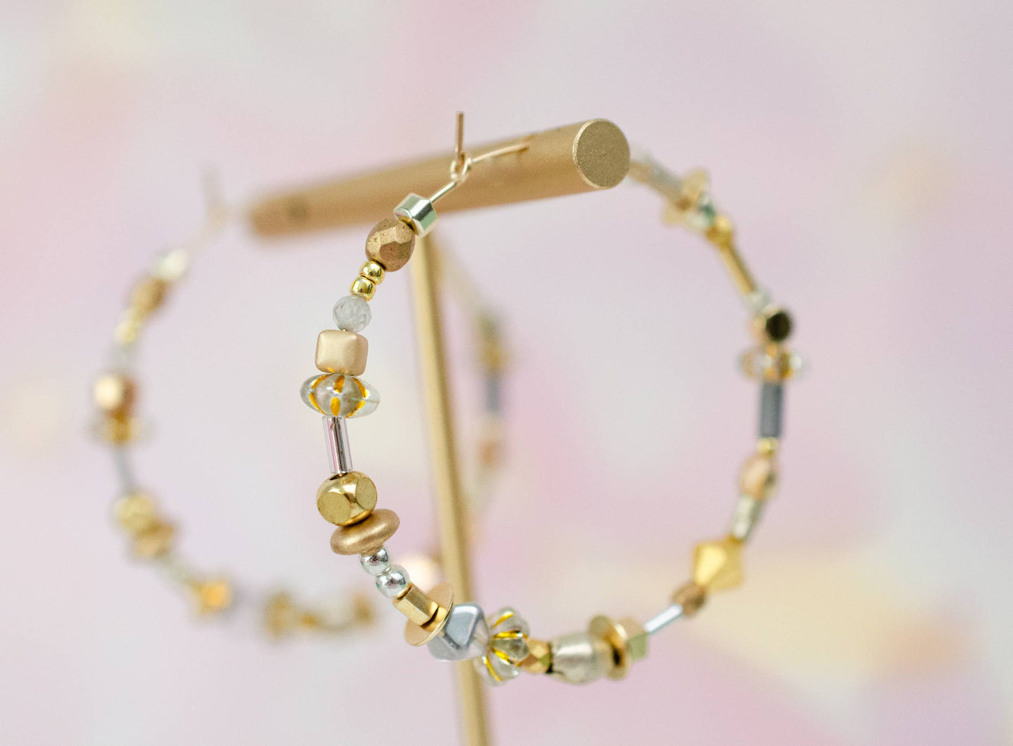 Gold and Silver Large beaded Hoops
