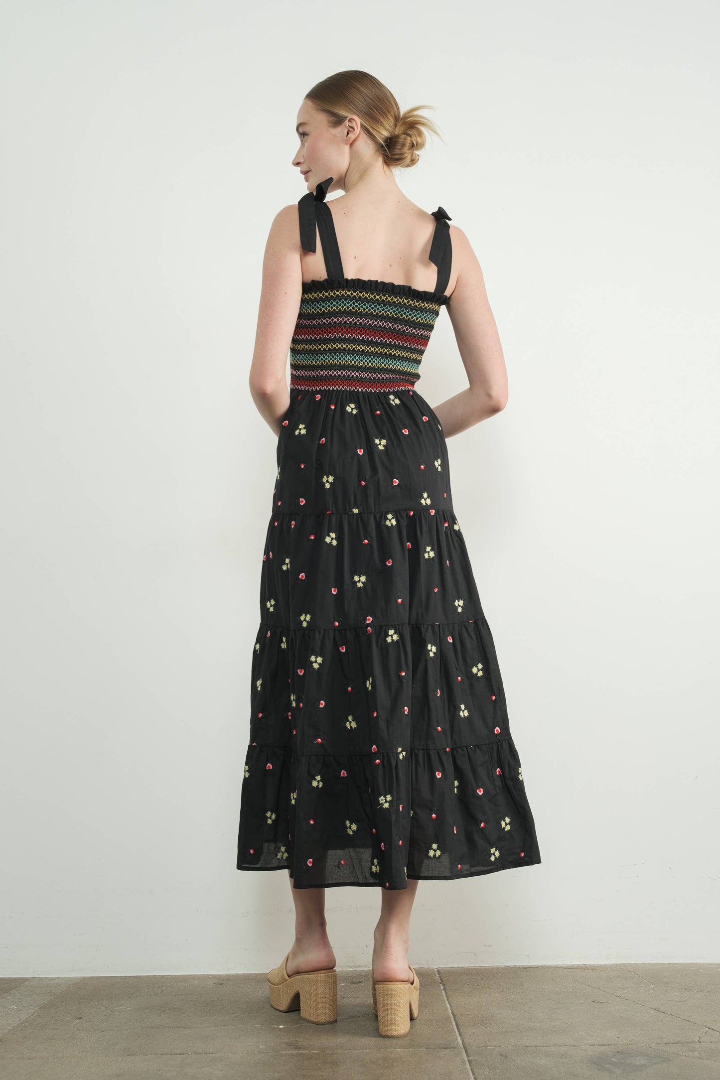 Embroidiered Smocked Bodice Floral Dress