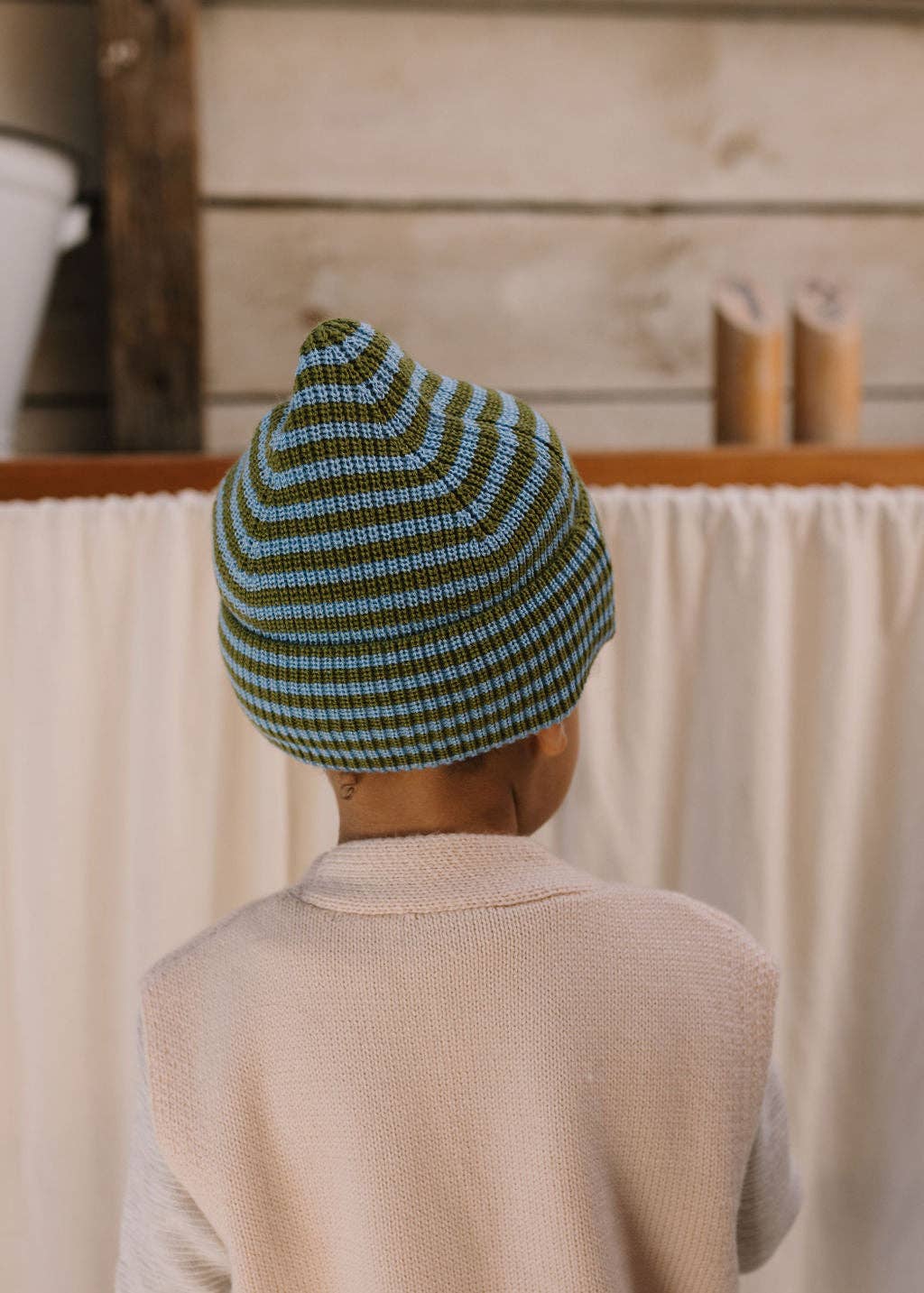 Berlin Merino Beanie | Green and Blue Stripe