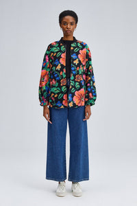 Floral Plush Bomber Jacket