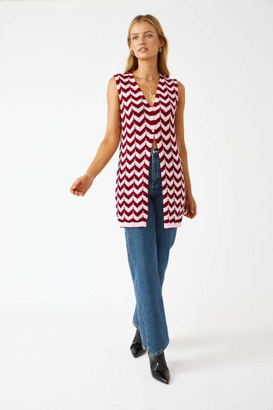 Zig Zag Crochet Vest| Burgundy Pink