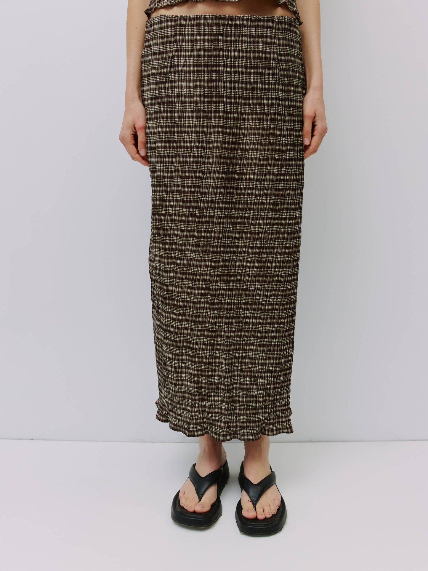 The Sab Skirt | Plaid Crinkle Midi Skirt