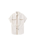 Beaded Placket Utility Short-Sleeve Shirt