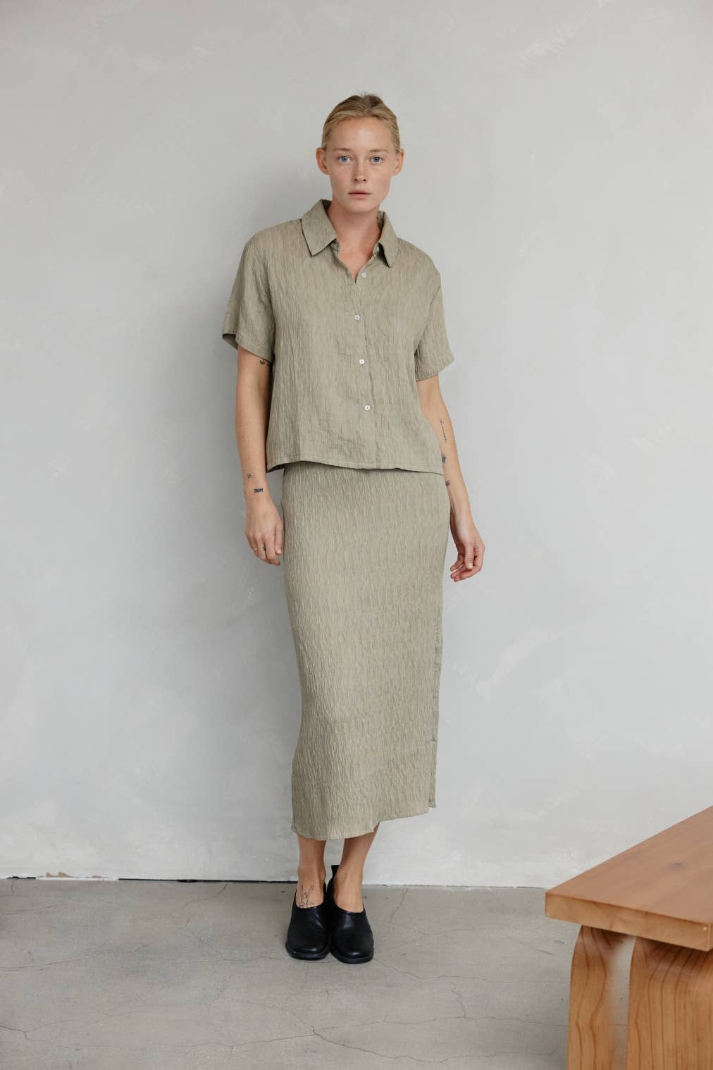 Miranda Skirt | Textured Midi Skirt with Back Slit