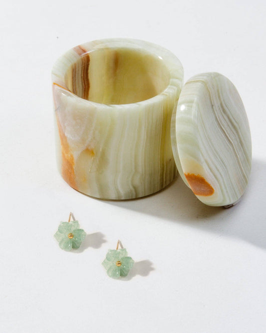 Flower Earring Set & Calcite Jewelry Box | Green Aventurine