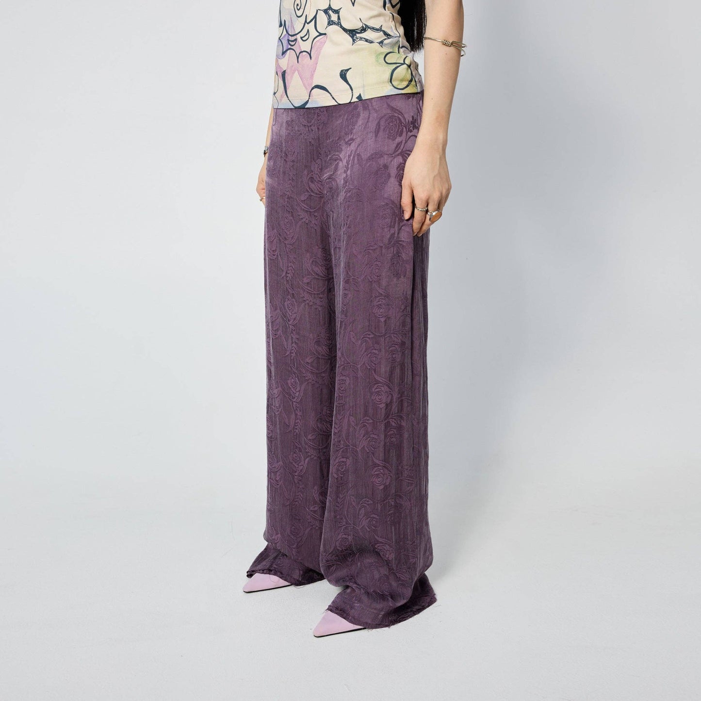 Frayed Hem Straight Leg Pant | Purple Rose