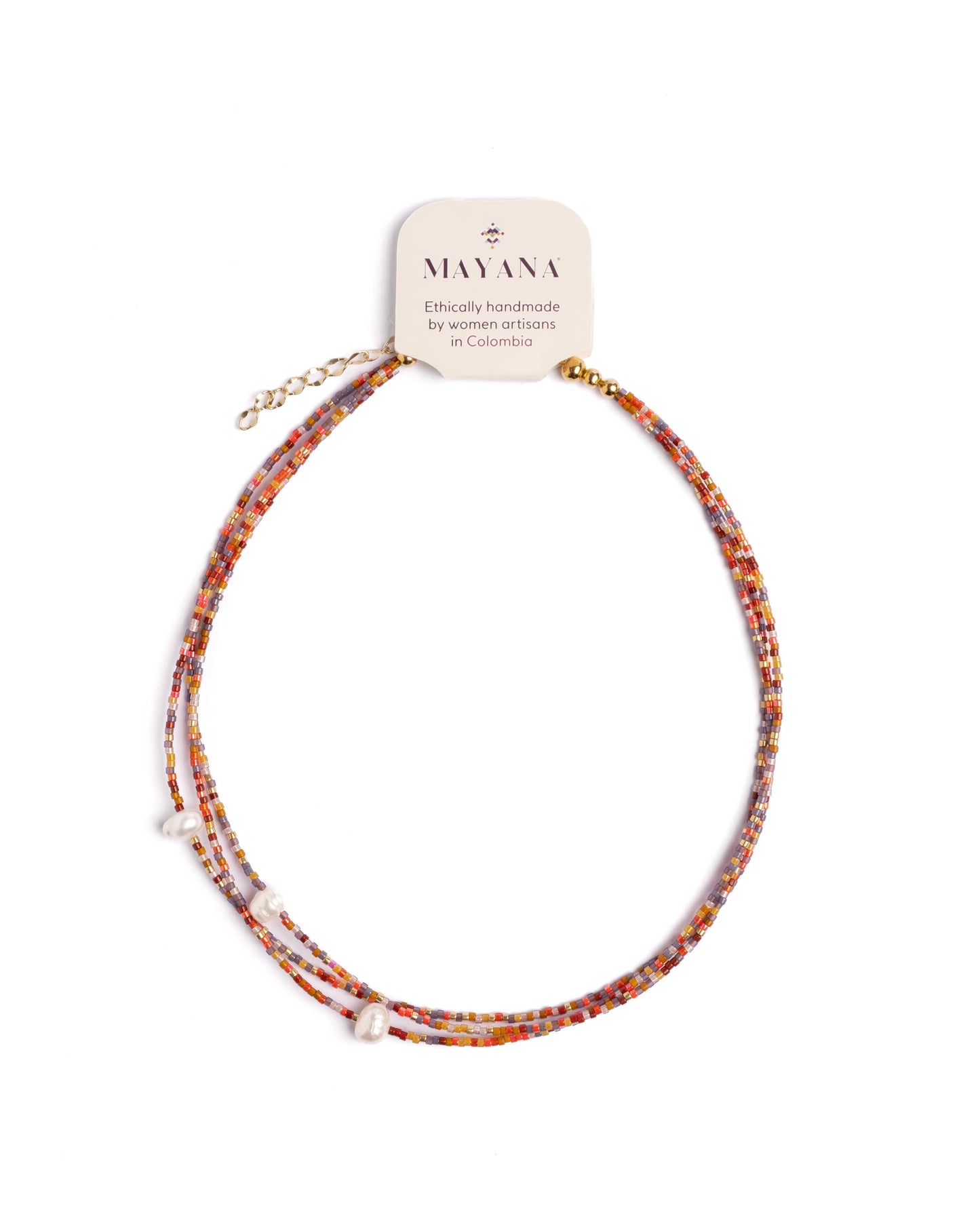 Miyuki and Pearl Layering Necklace | Red & Orange