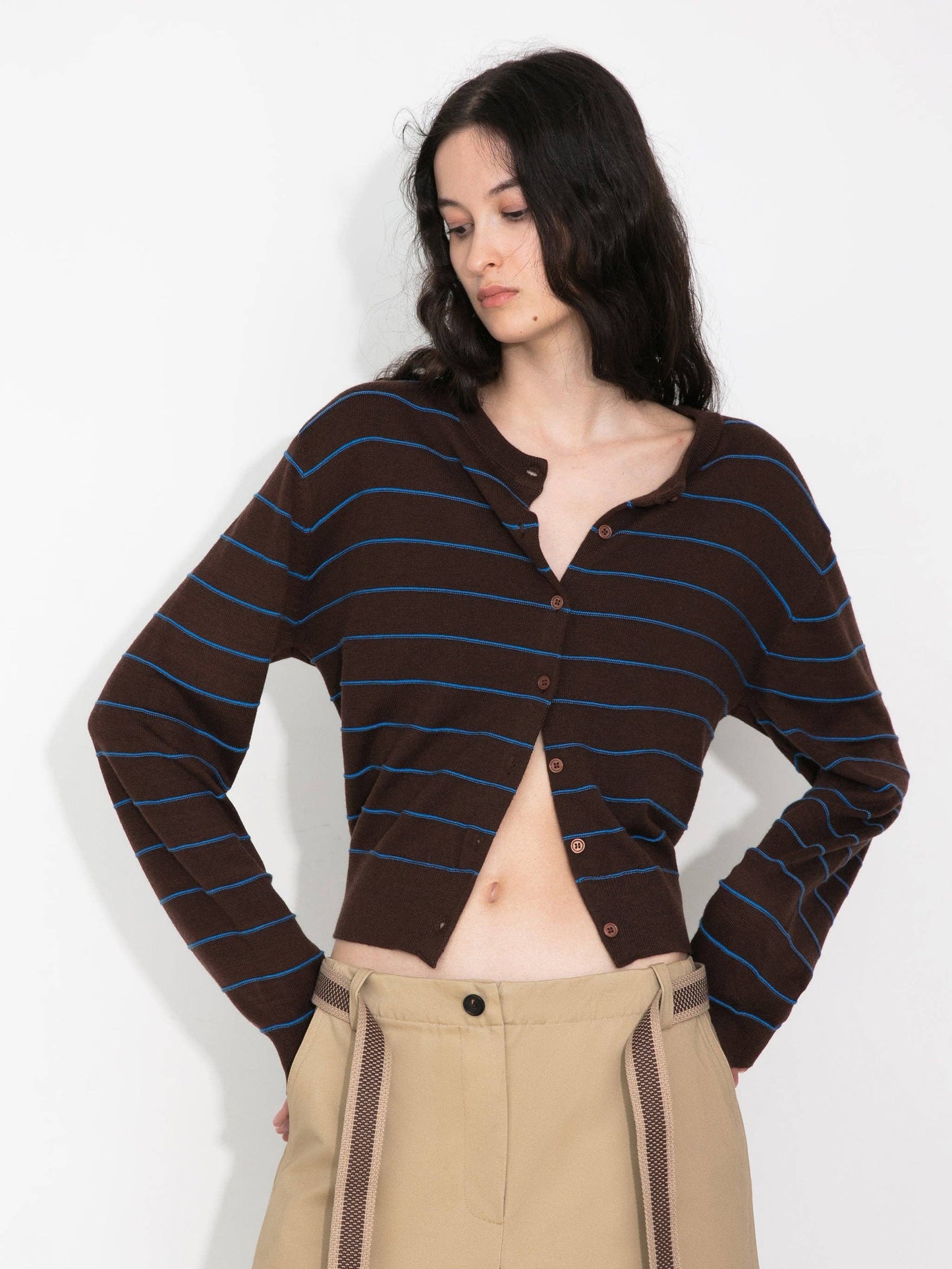 Striped Long-Sleeve Knit Cardigan | Two Colours