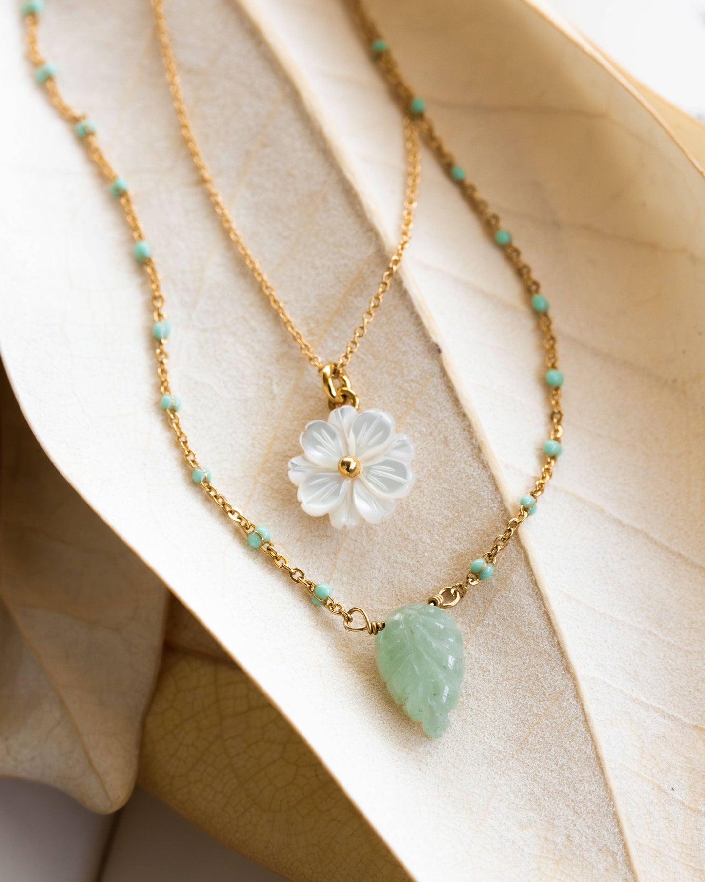 Blooming Layered Necklace Set | Green Aventurine
