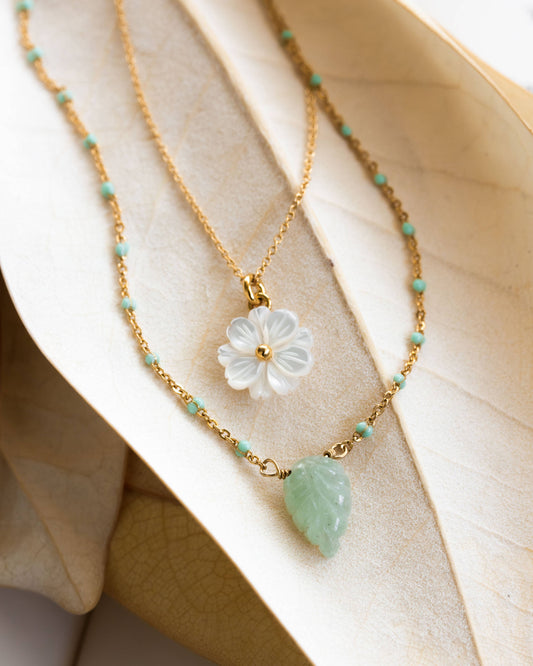 Blooming Layered Necklace Set | Green Aventurine