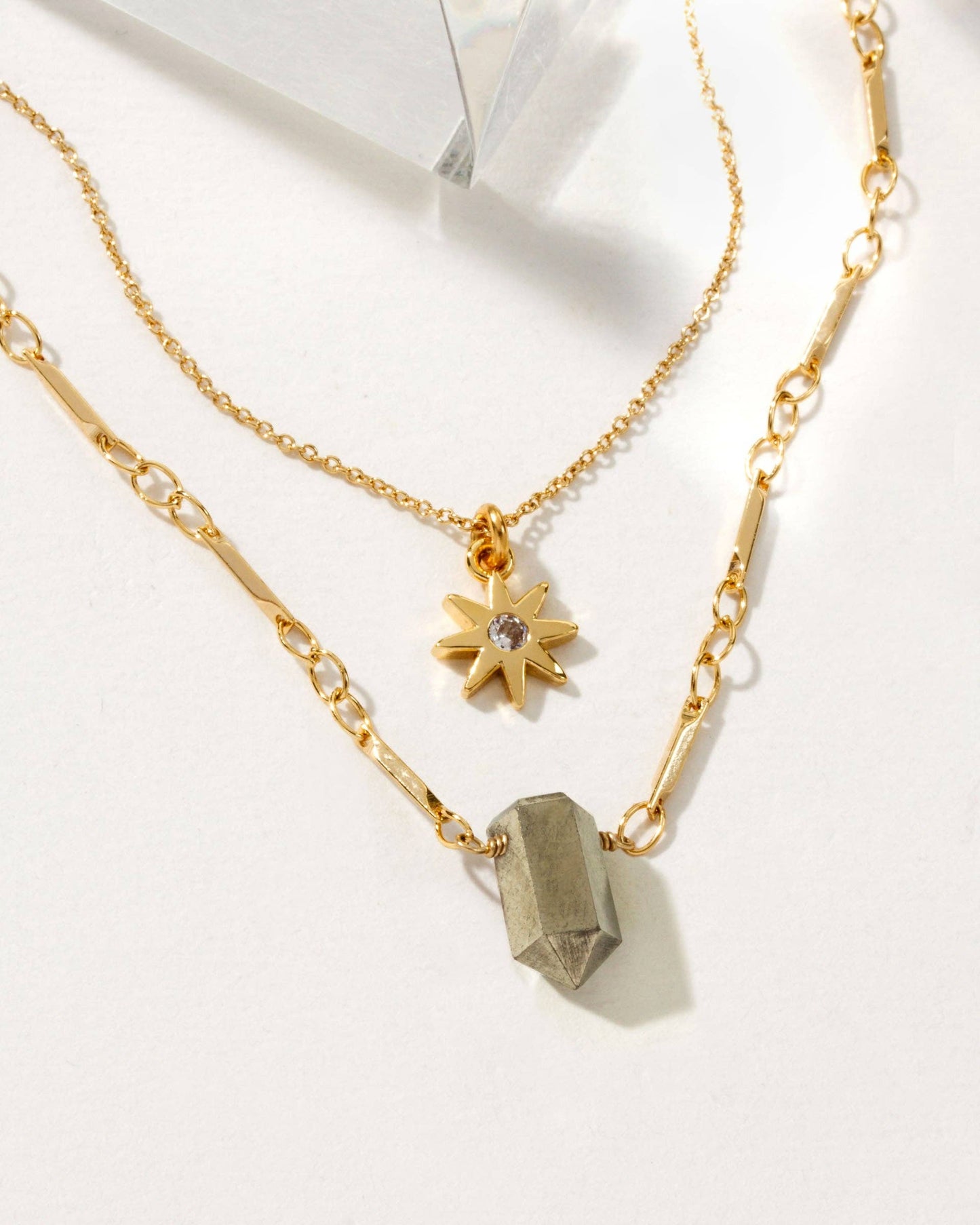Reflective Gemstone Necklace Set | Pyrite