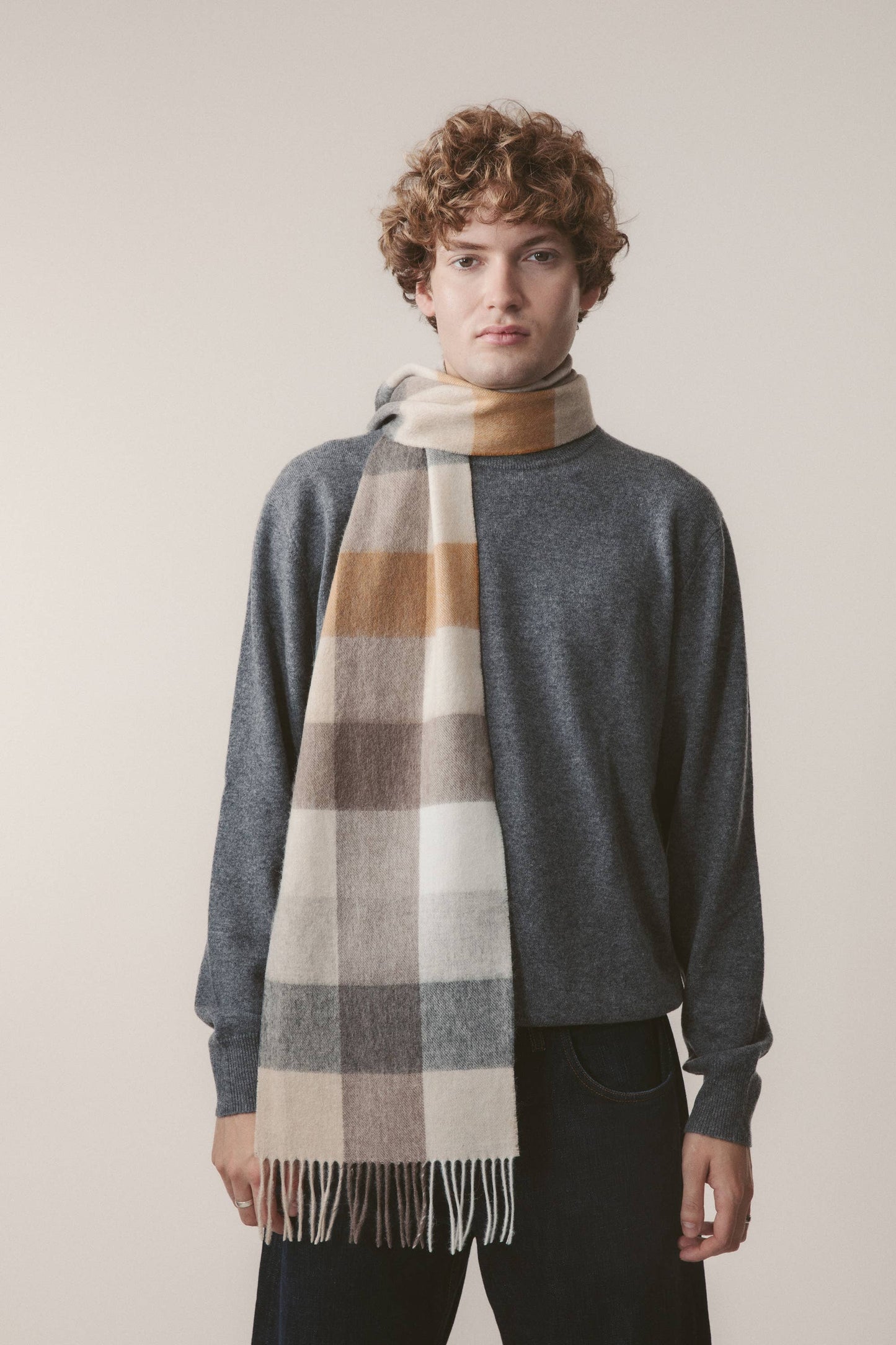 Lambswool Scarf | Gold Square Check