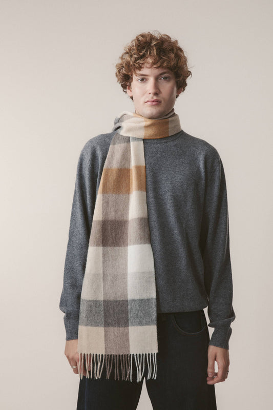 Lambswool Scarf | Gold Square Check