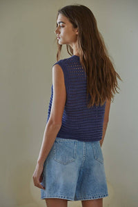 Knit Sleeveless Crop Top | Midnight Blue