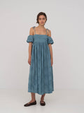 Vera Embroidered Blue Maxi Dress