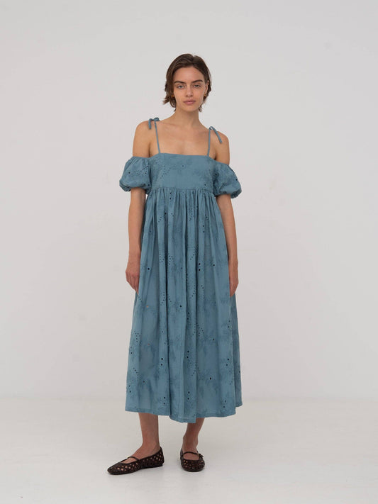 Vera Embroidered Blue Maxi Dress