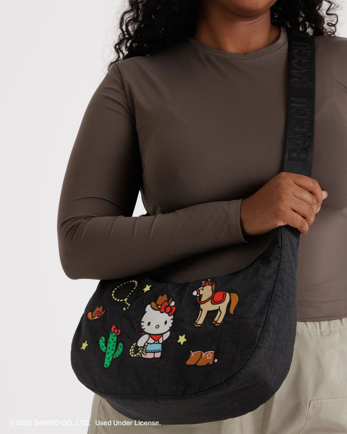 Medium Nylon Crescent Bag | Embroidered Hello Kitty Western