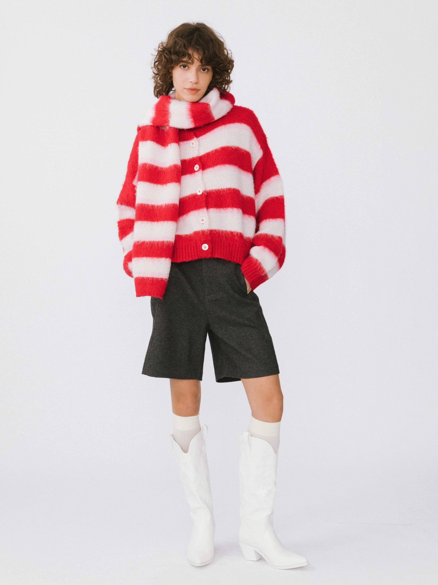 Stripe Wool Knit Cardigan/Scarf Set | Various Colours