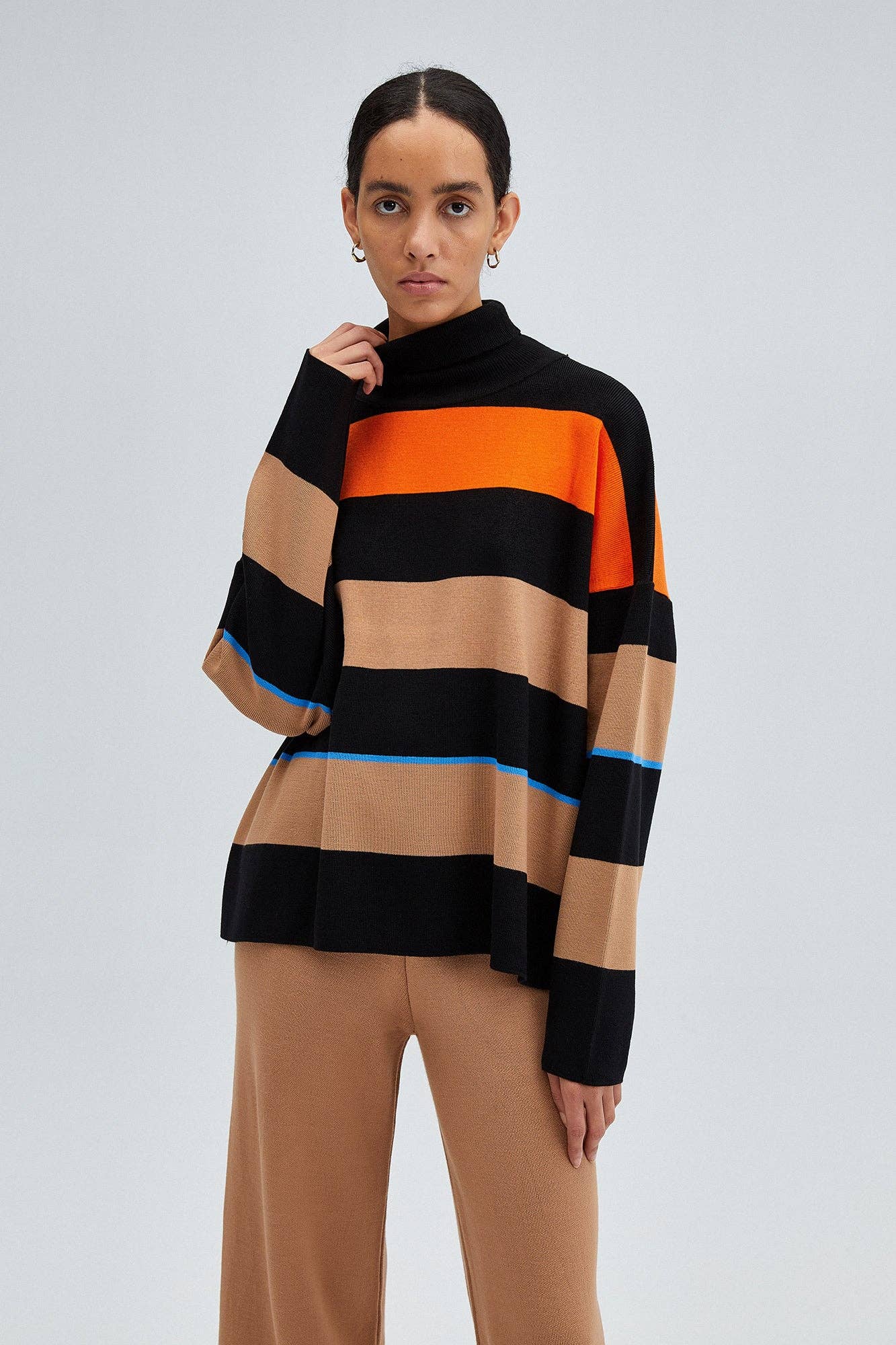 Striped turtleneck knit jumper