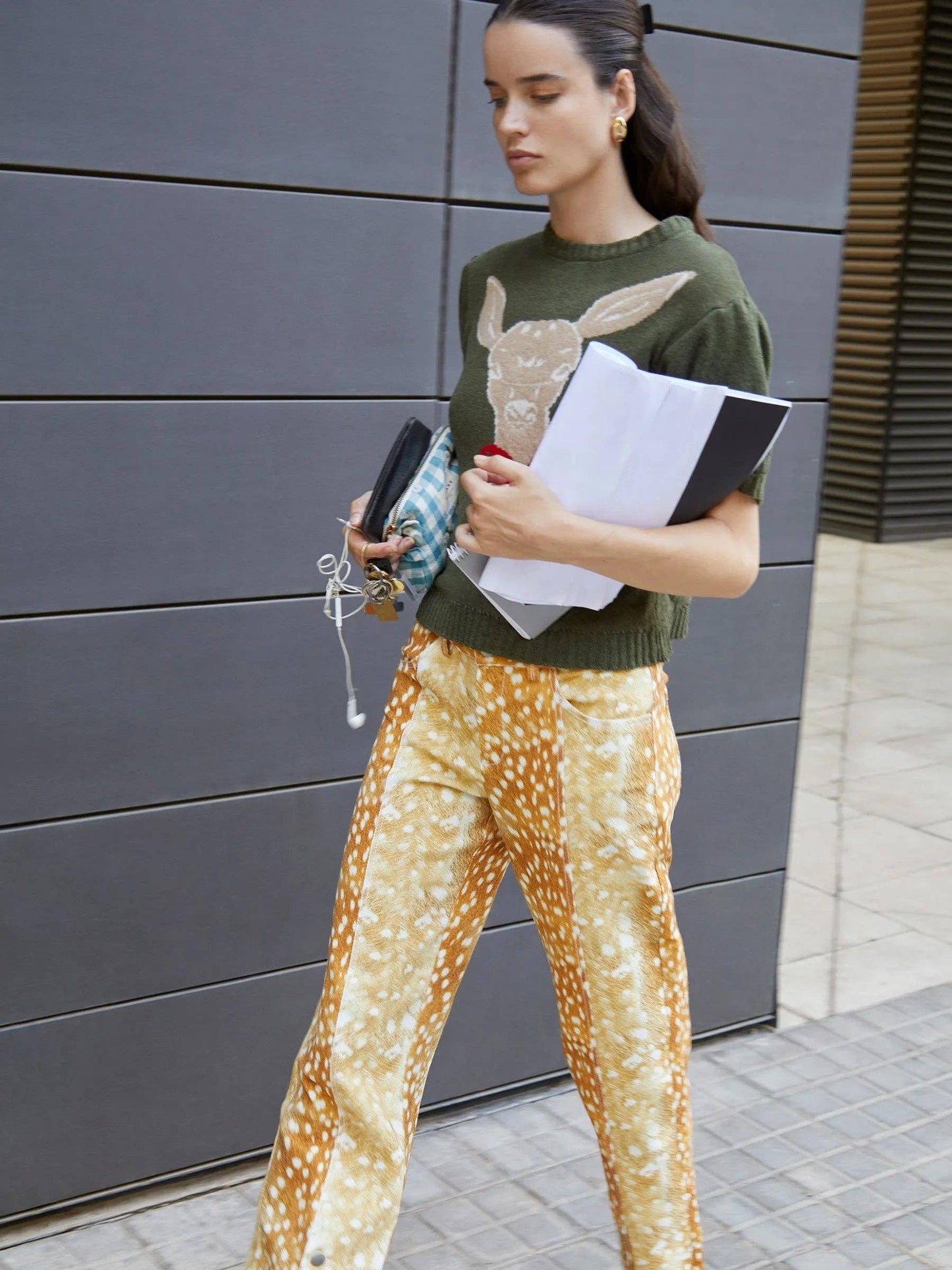 Deer Print Denim Jeans