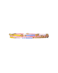 Pink Citron Blue Miyuki Beaded Stretch Bracelets | Set of 3