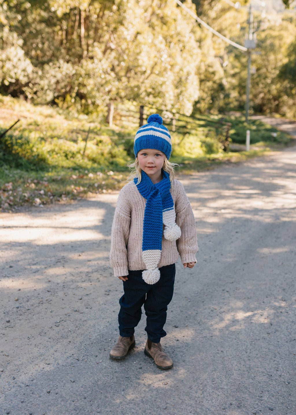 Retro Beanie | Blue & Cream