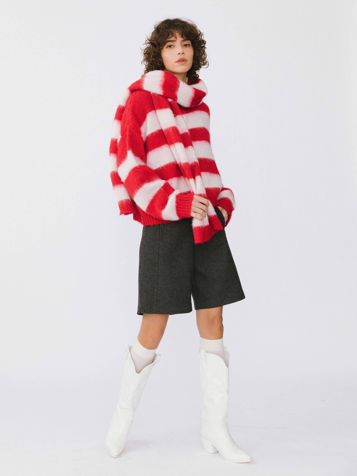 Stripe Wool Knit Cardigan/Scarf Set | Various Colours