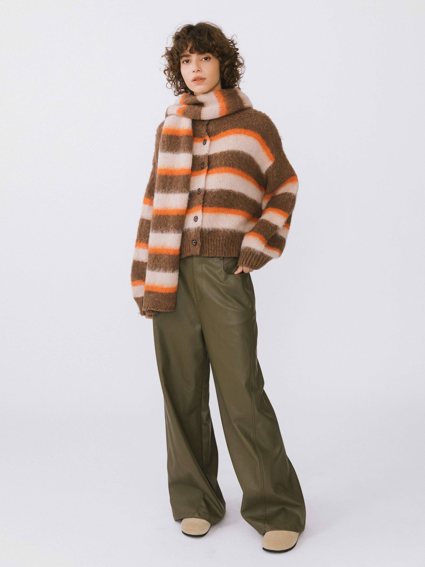 Stripe Wool Knit Cardigan/Scarf Set | Various Colours