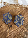 Beaded Handwoven Leticia Hexagon Earrings | Blue Gold