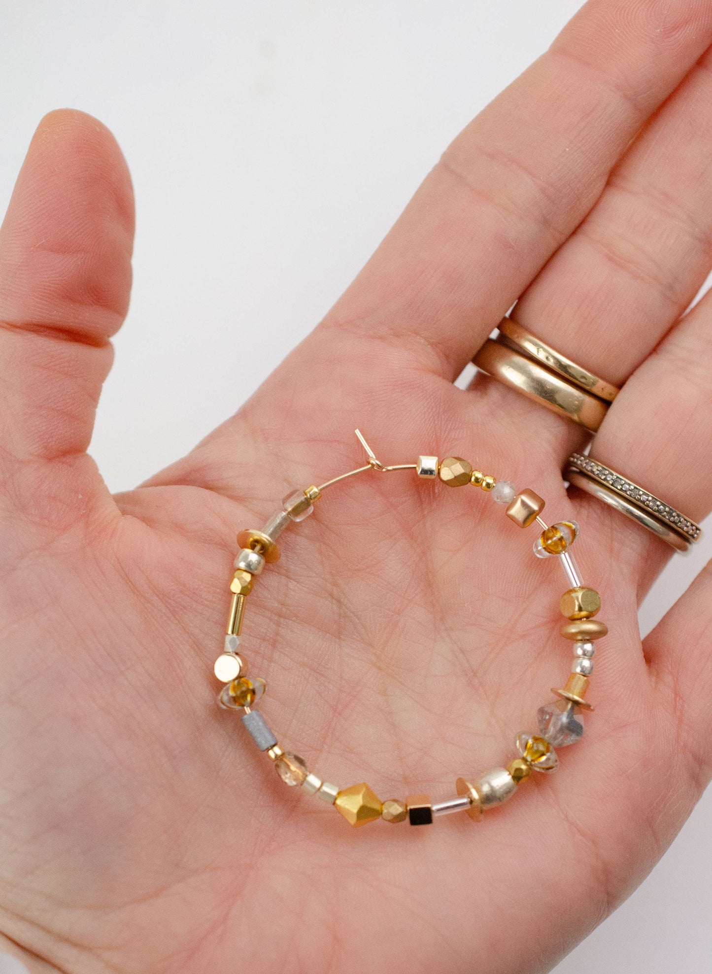 Gold and Silver Large beaded Hoops