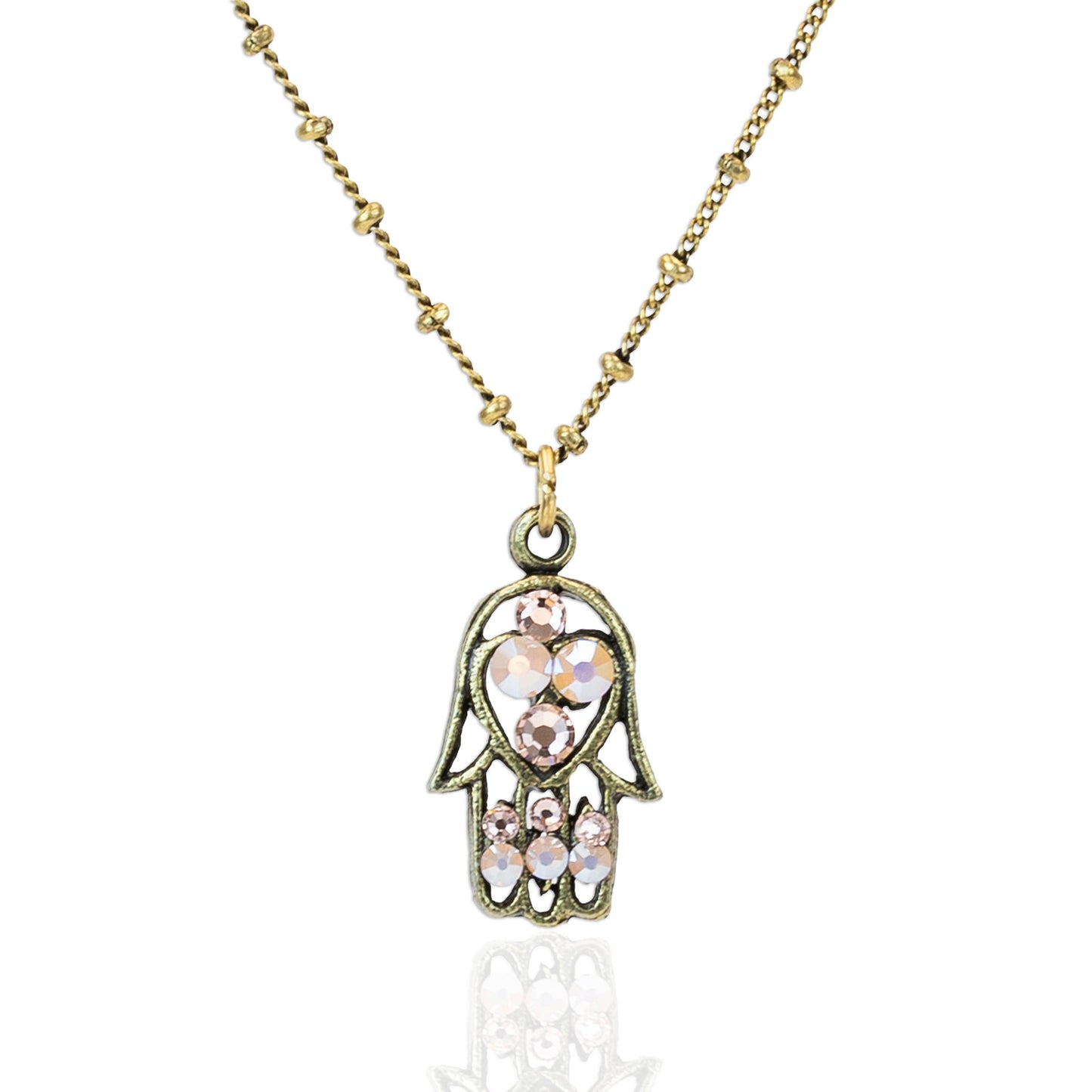 Hera Rose Opal Crystal Hamsa Charm Necklace
