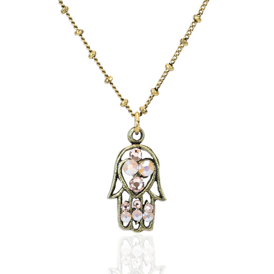 Hera Rose Opal Crystal Hamsa Charm Necklace